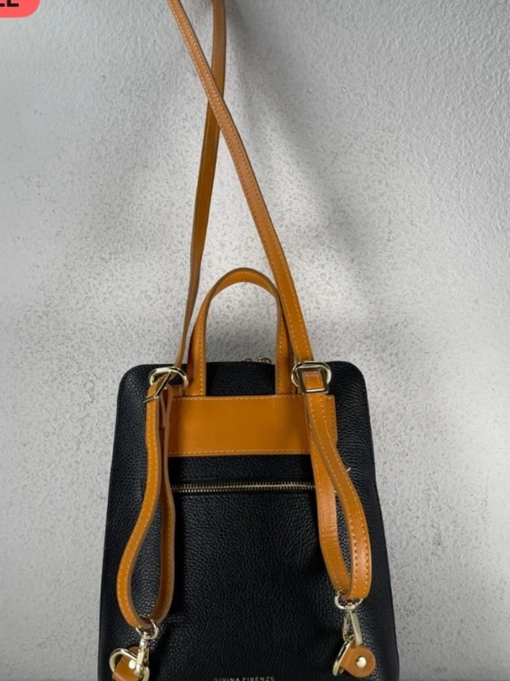 Divina Firenze Two-Tone Leather Backpack in Black & Tan